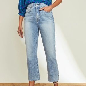 Veronica Beard Carly Kick-Flare Raw Hem Jeans in Pebble Stone, Size 27 like new